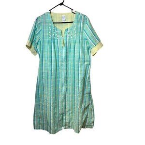 Vintage Green & Yellow Aria Short-Sleeve Nightgown/With Embroidered Size large